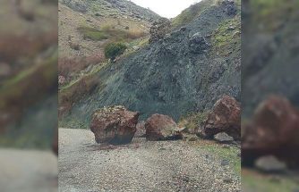 Sincik’te kuvvetli yağış sonrası köy yoluna kaya düştü