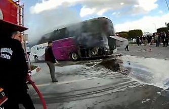 Yolcu otobüsünde çıkan yangın büyümeden söndürüldü