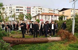 Fırtına sonrası vali, kaymakam ve belediye başkanı bölgede incelemede bulundu