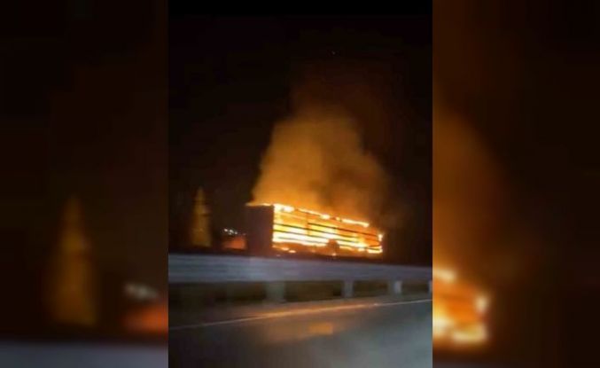 Seyir halindeki tırın lastiği alev aldı