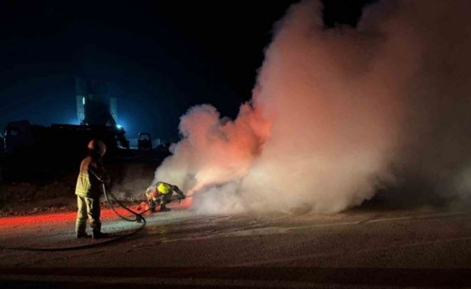 Bandırma-Susurluk karayolunda araç yangını