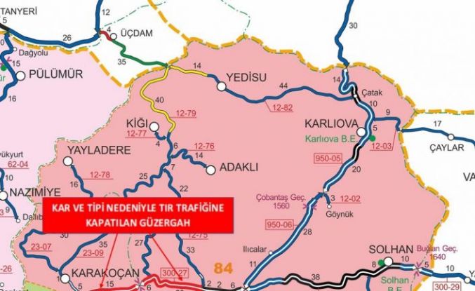 Bingöl’de bazı yollar kar yağışı nedeniyle trafiğine kapatıldı