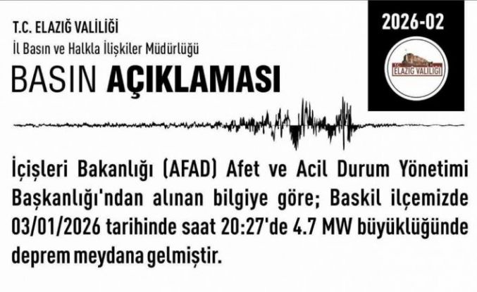 Elazığ Valiliği: "Herhangi bir hasar ihbarı yapılmamıştır"