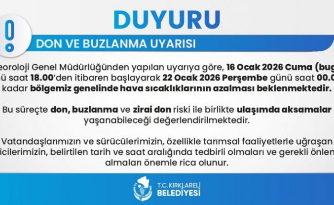 Kırklareli genelinde don ve buzlanma uyarısı: 6 gün sürecek