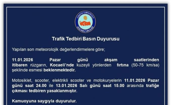 Kocaeli’de motosiklet, scooter ve motokuryelerin trafiğe çıkışı yasaklandı