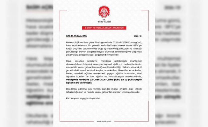 Niğde’de eğitime 1 gün ara verildi