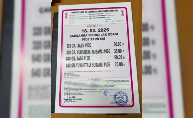 Çarşamba’da pide fiyatları belli oldu