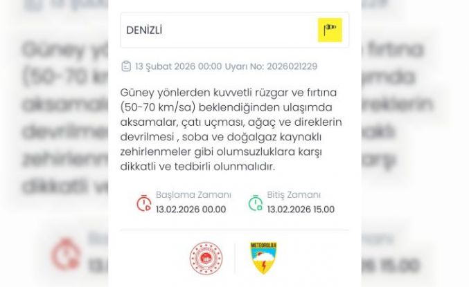 Denizli için kuvvetli rüzgar ve fırtına uyarısı