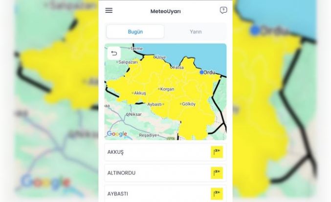 Ordu için sarı kodlu fırtına uyarısı