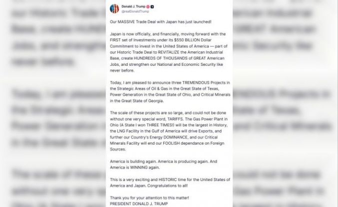 Trump, Japonya’nın 550 milyar dolarlık yatırım taahhüdü kapsamındaki ilk projeleri duyurdu