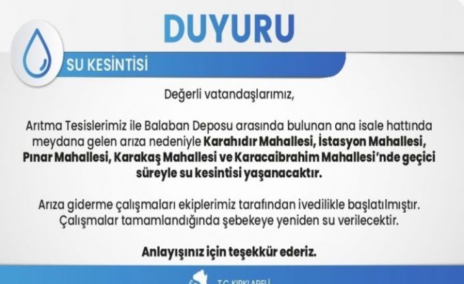Kırklareli’nde su kesintisi Ramazan’da vatandaşları mağdur etti