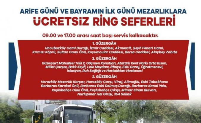 Mezarlıklara ücretsiz otobüs seferleri düzenlenecek