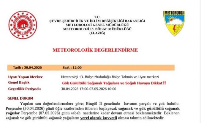 Bingöl için sağanak yağış uyarısı