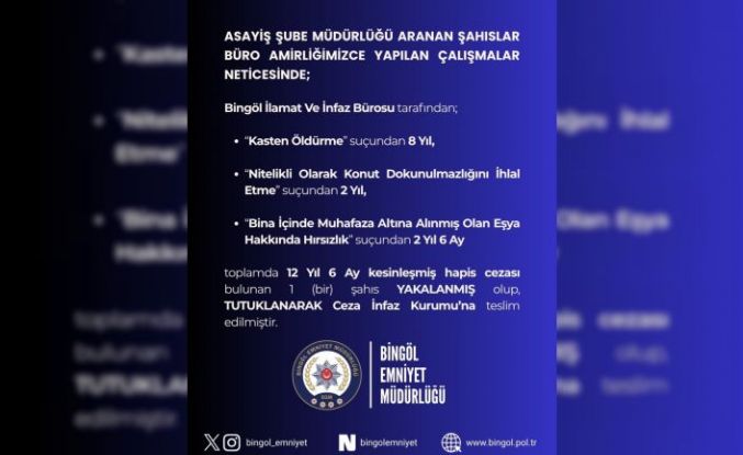 Bingöl’de hapis cezası bulunan şahıs yakalandı