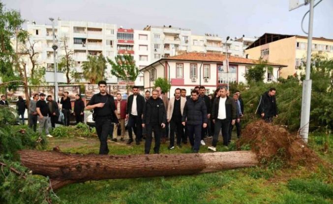 Fırtına sonrası vali, kaymakam ve belediye başkanı bölgede incelemede bulundu