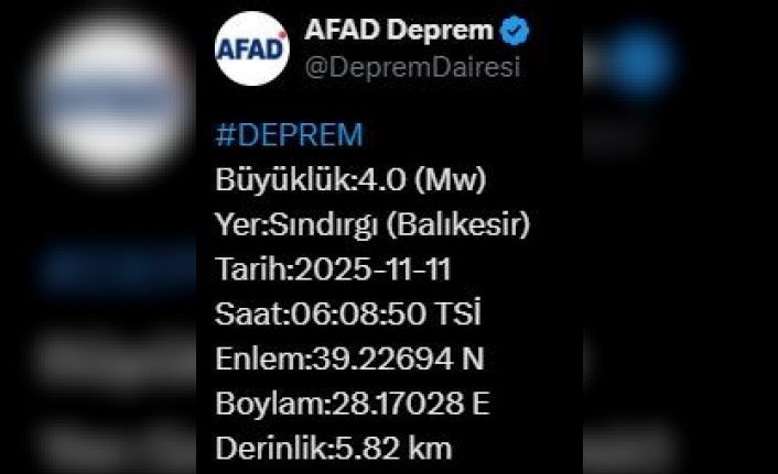 Balıkesir’de 4 büyüklüğünde deprem