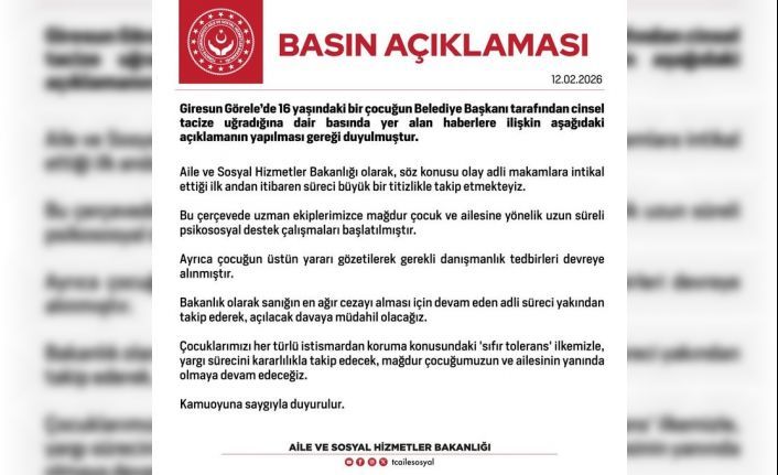 Aile ve Sosyal Hizmetler Bakanlığından Görele’deki taciz iddiasıyla ilgili açıklama: "Sıfır toleransla, yargı sürecini kararlılıkla takip edeceğiz"