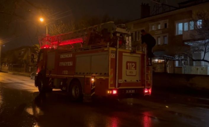 Erzincan’da mahsur kalan kedi itfaiye ekiplerince kurtarıldı